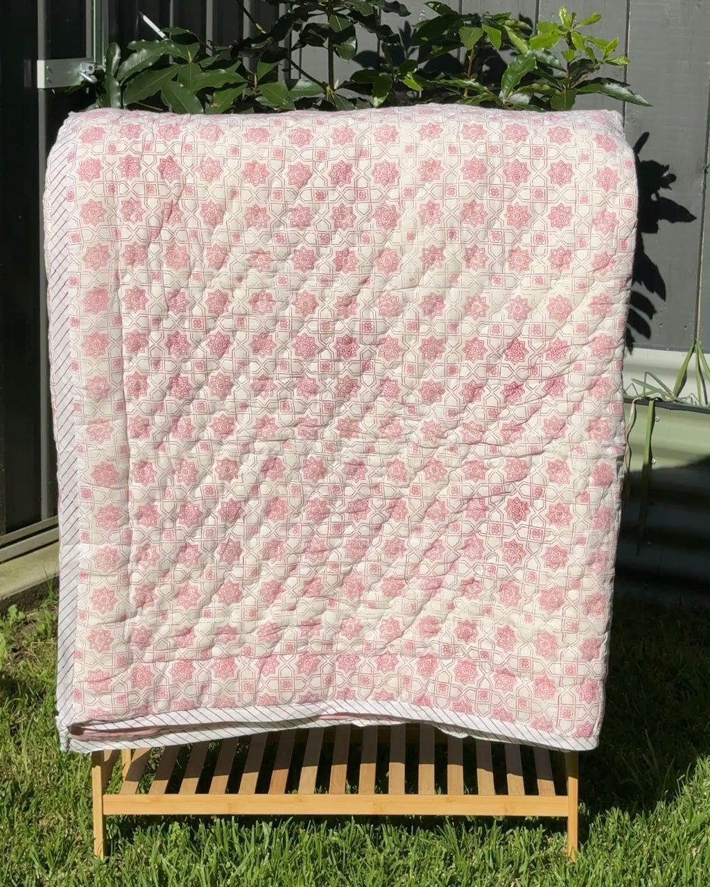 Rosy Mist Quilt 

soft and cozy reversible quilt
Material: 100% cotton

Two layers of soft cotton muslin, filled with pure cotton and delicate hand-stitching to create a beautifully textured and breathable quilt.

⁠Quilt Size: 230 cm × 274 cm